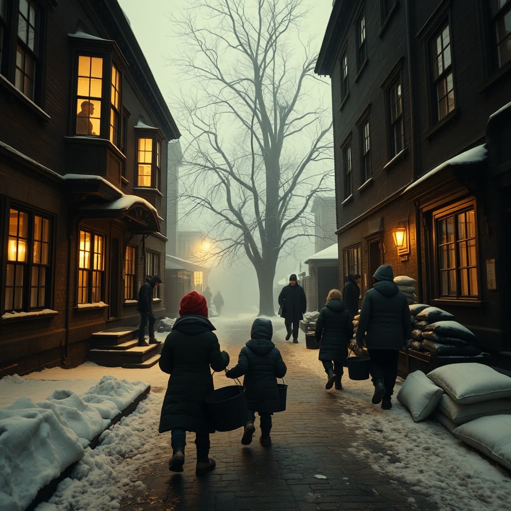 Why Children Carrying Stove Coal in Winter Took a Place at the Heart of Old City Life by Taking Shelter in a Plane Tree's Shade After Window Fog