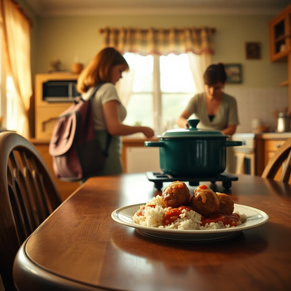 Homemade mother’s meatballs served after school in a nostalgic kitchen