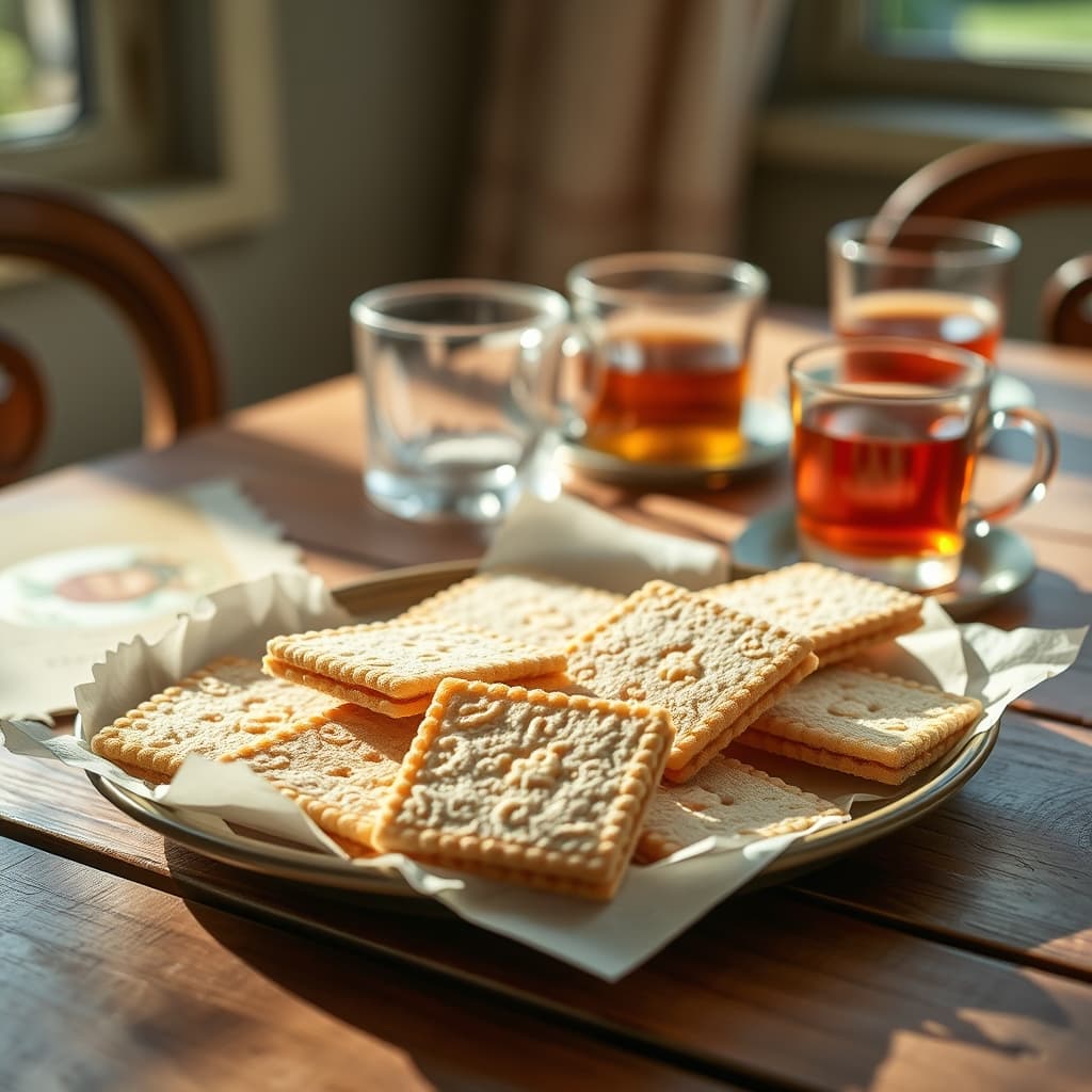 Paper halva wafers on a nostalgic family table in afternoon light