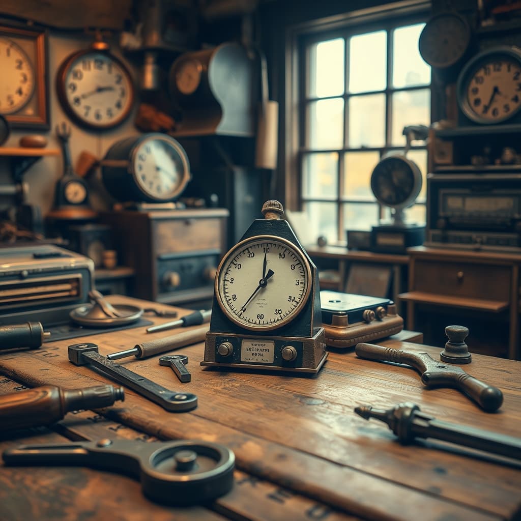 Mechanical metronome being repaired on a nostalgic workshop bench