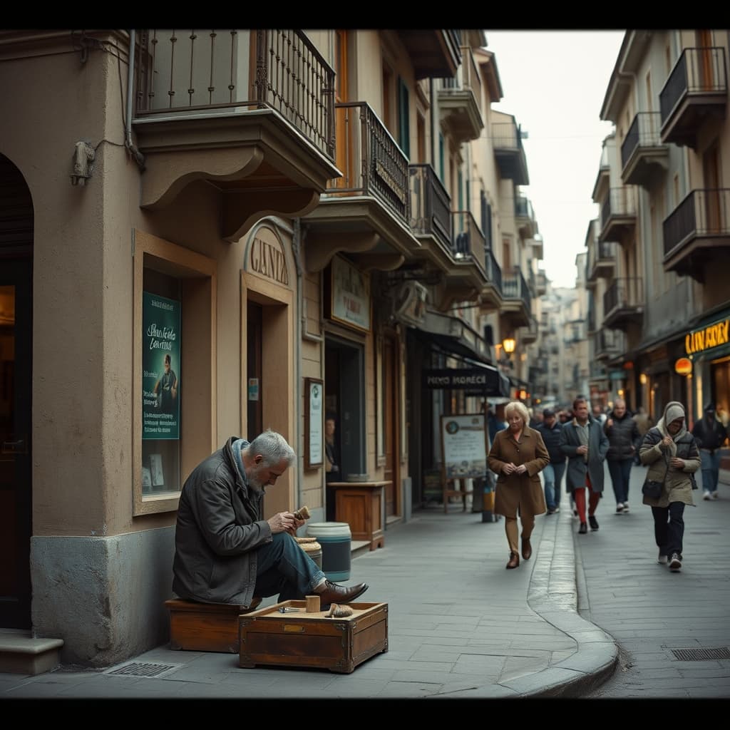 Why Did the Shoe Shiner's Corner Watch Take Root in the Heart of Old City Life by Settling Gently into Urban Memory on Wind-Catching Balconies?
