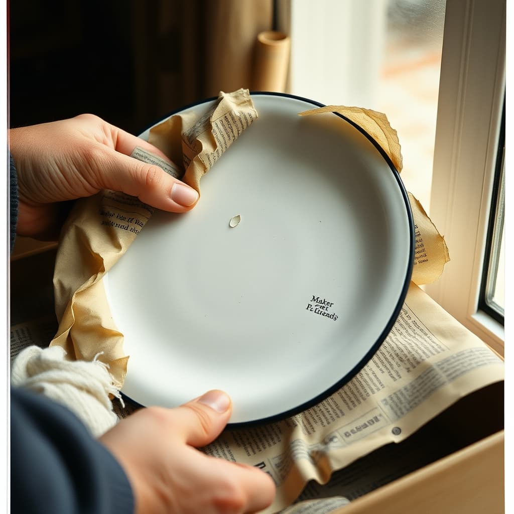 Family members document chips, a maker's mark, and old wrapping on an enamel plate carried through household moves
