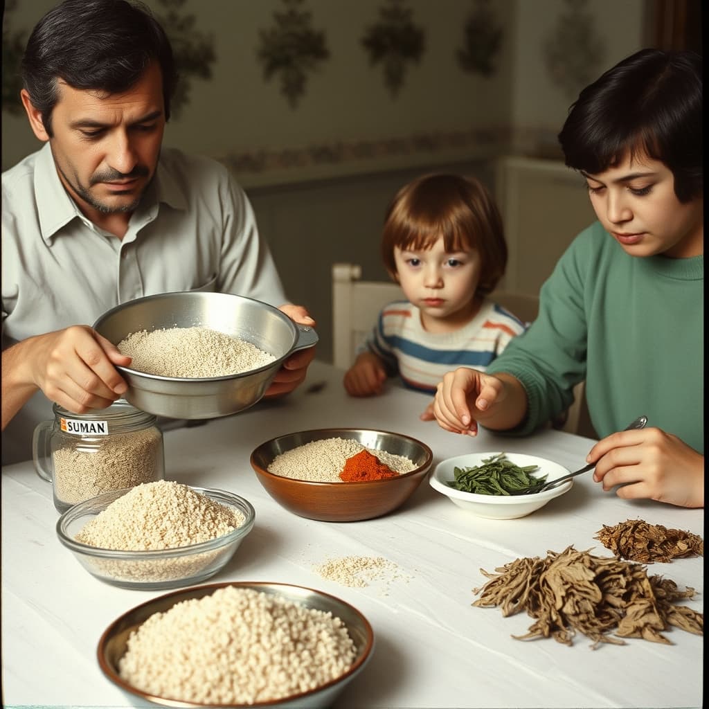 A family prepares sumac kısır with hydrated bulgur, traceable spice, paste, and freshly washed herbs